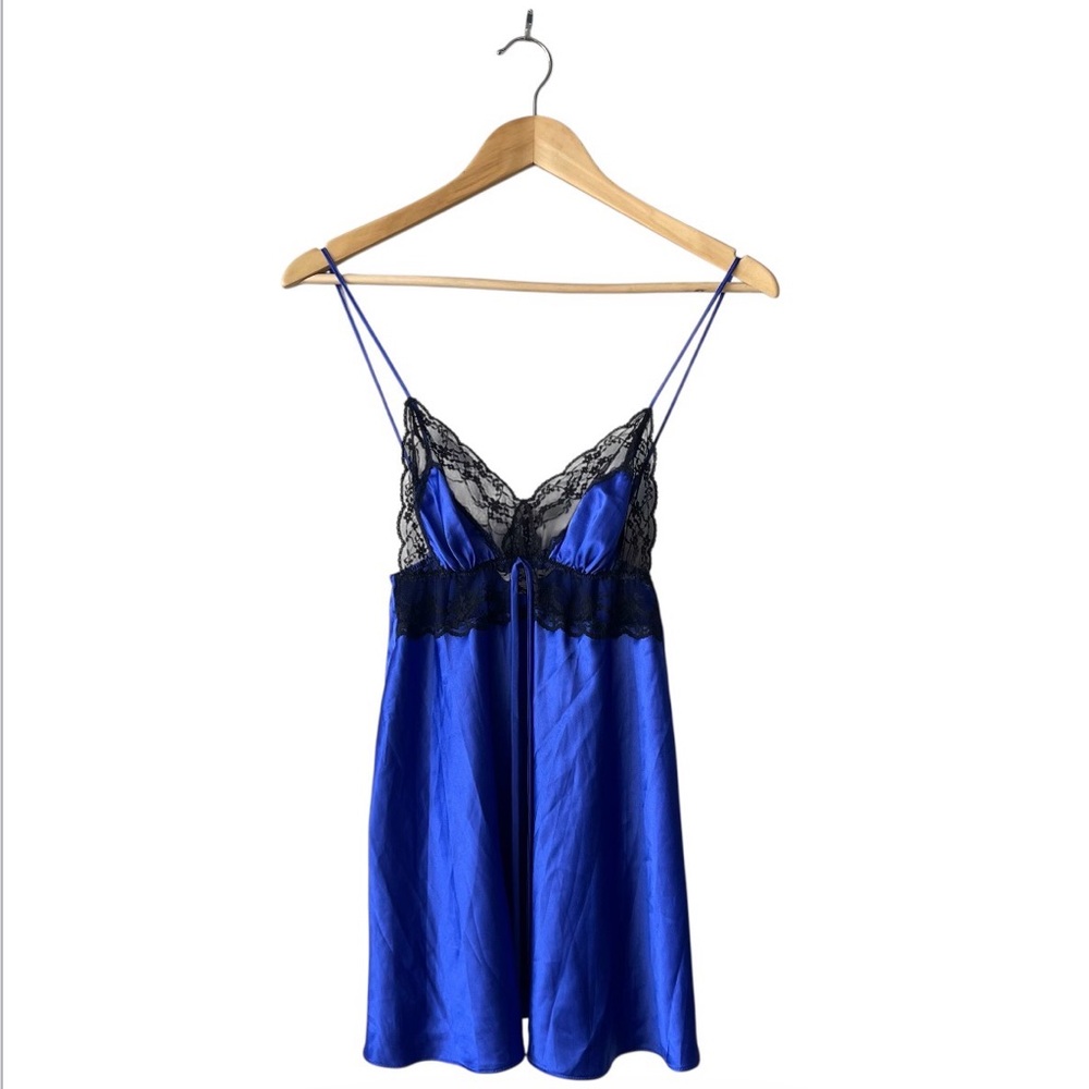 Victoria’s Secret Royal Blue Black Lace Lingerie Slip Medium